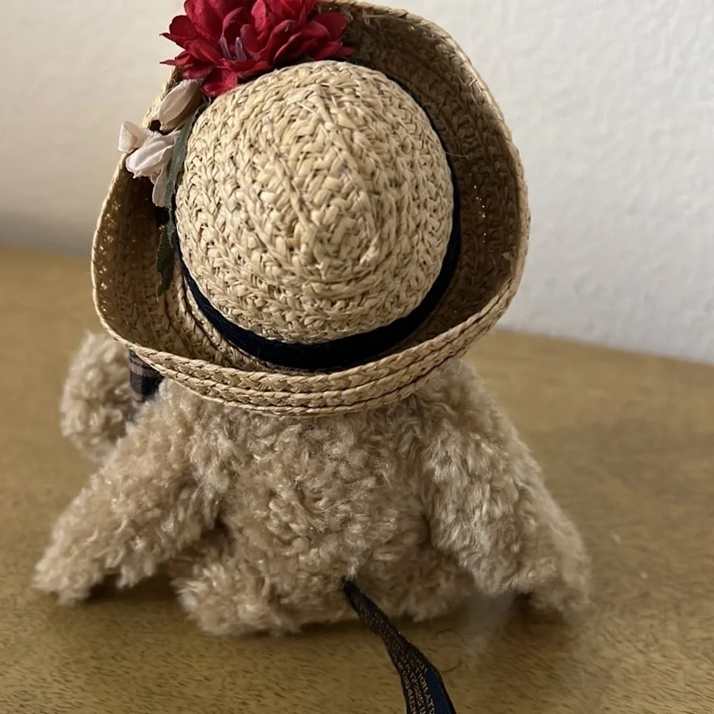 Boyds Bears 7 Inch Teddy Bear Red Flower Hat Blue Bowtie Tan - Picture 6 of 6